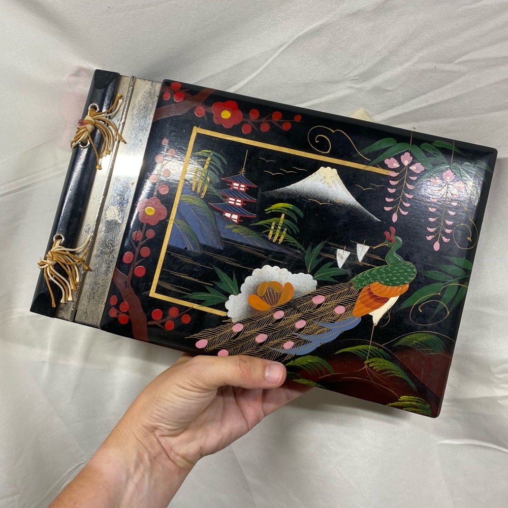 Vintage Occupied Japanese Photo Album,Gold Trim,Lacquer,Hand-Crafted,Inlaid Etch